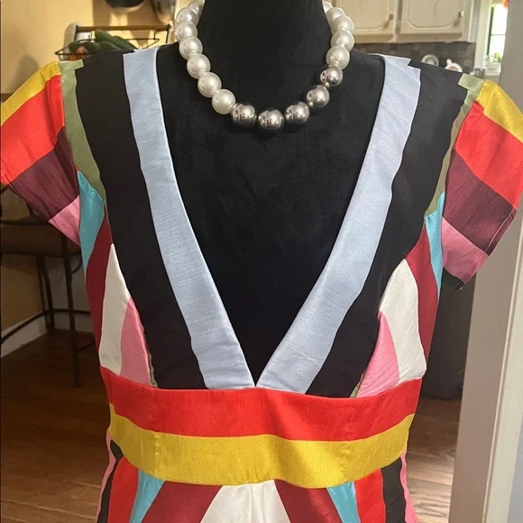 Multicolor Striped V-Neck Dress - Picture 13 of 15